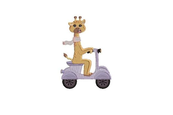 Giraffe Riding a Moped Embroidery Design
